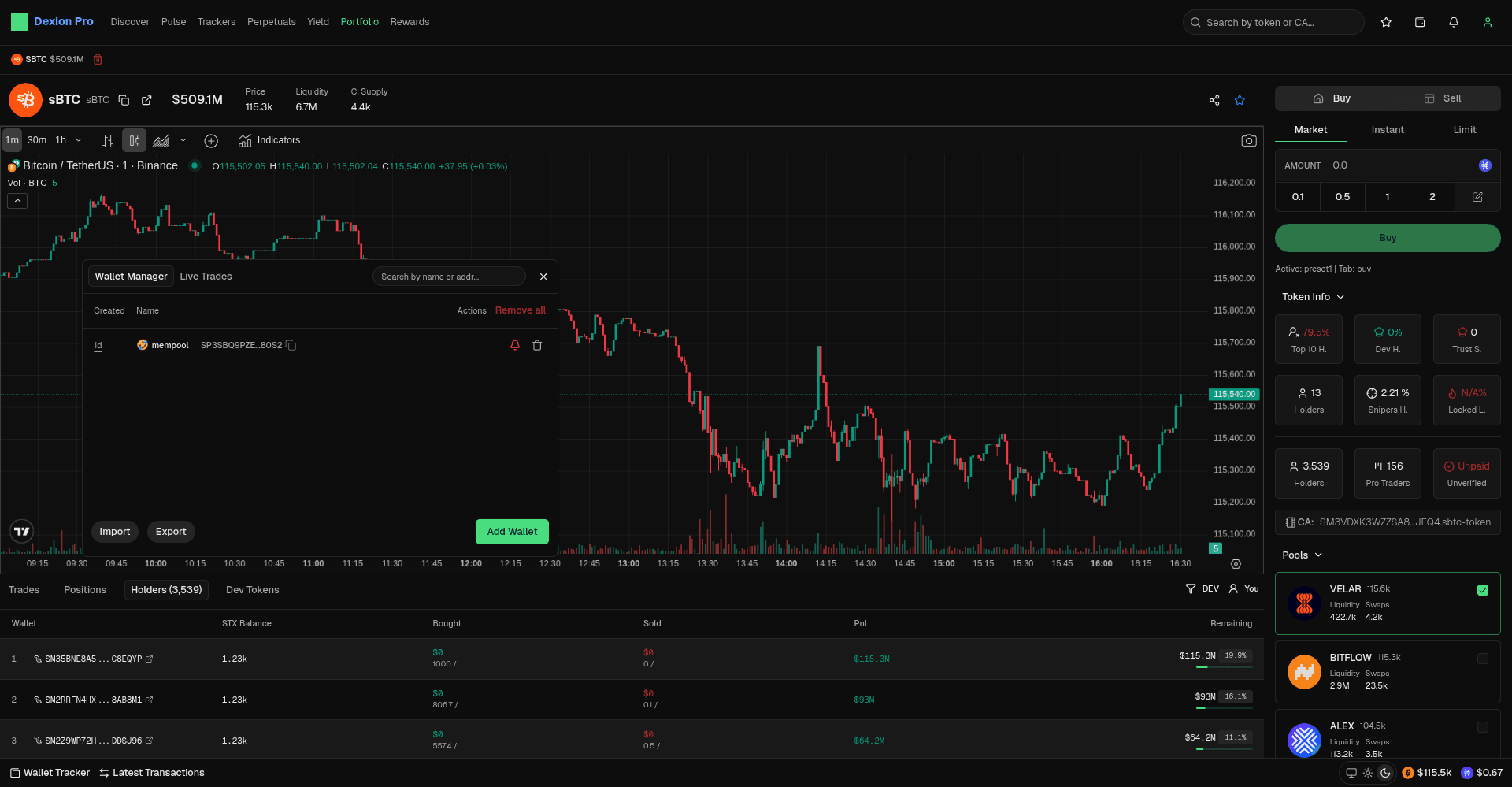 Dexion trading dashboard interface